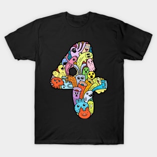 Number 4 four - Funny and Colorful Cute Monster Creatures T-Shirt